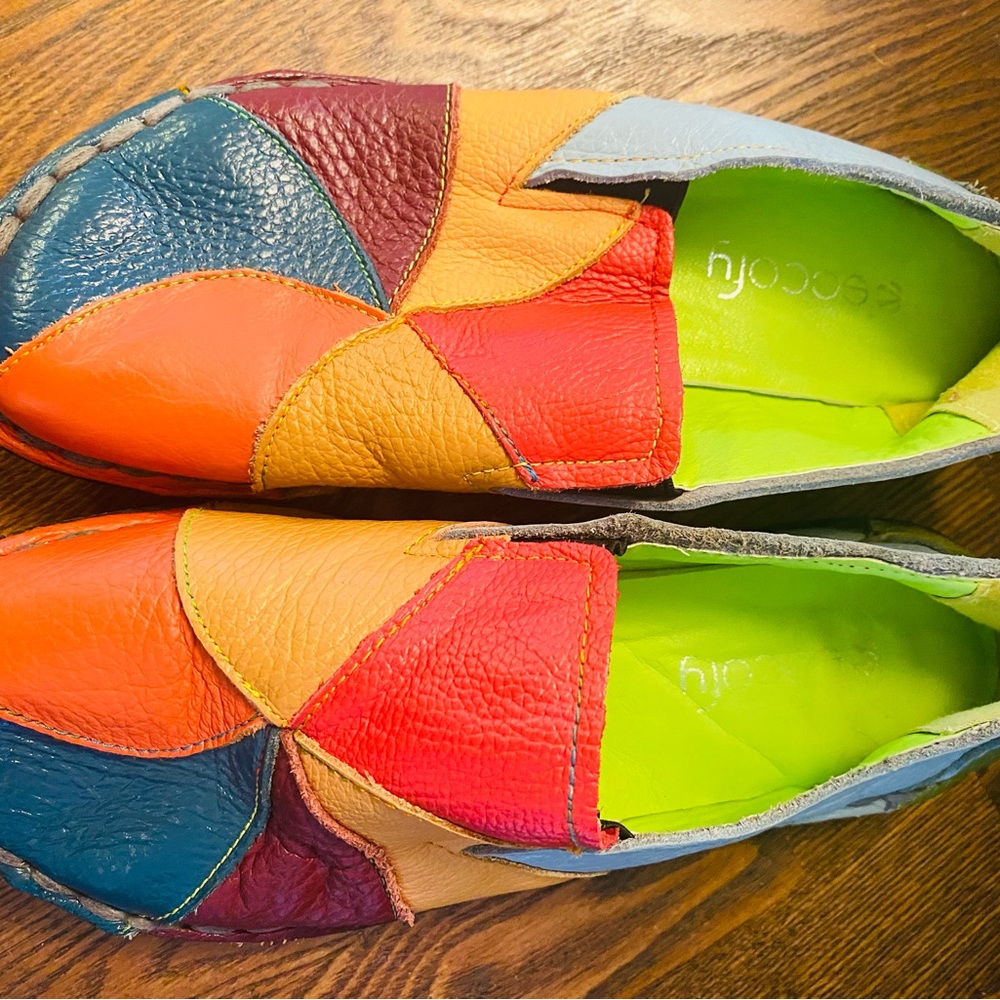 Hand-Made Colorful Whirligig Windmill Pebbled Leather Slip-on Shoes 7.5